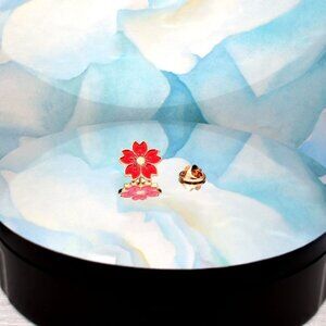Kallie Juliet Cherry Blossom Flower Mini Brooch Pin Red and Gold Gift Packaged